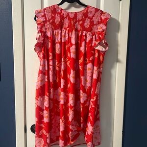 Red Floral Ruffled Dress